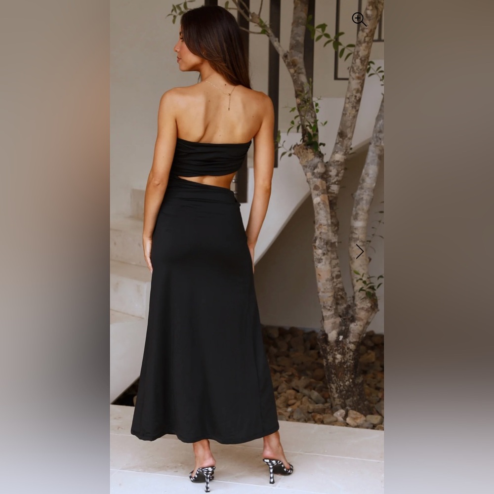 Hello Molly Bandeau Top Faye Maxi Dress Thigh High Slit in Black Jersey - Picture 8 of 10